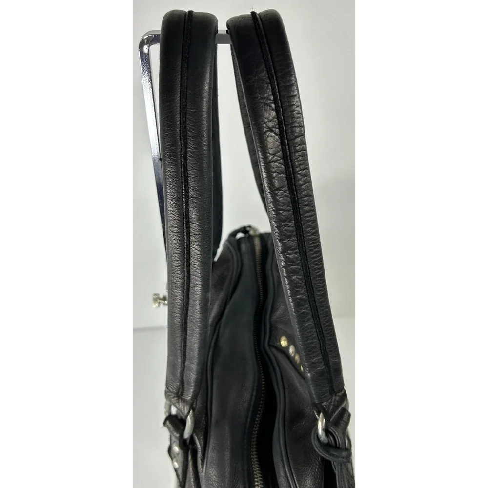 Designer Inspired‎ Large Soft Pebble Leather Satchel Black Double Handle Studded